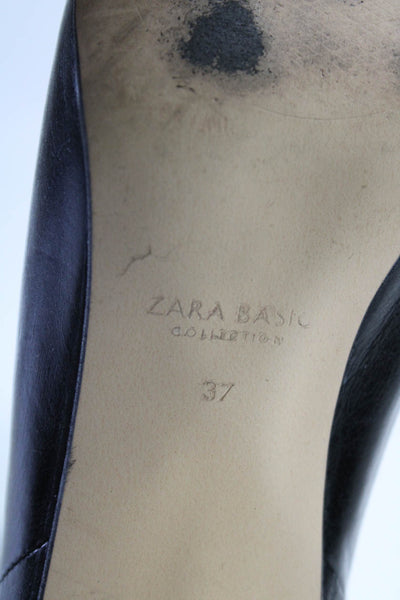 Zara Basic Womens Back Zip Metallic Heel Booties Black Leather Size 37