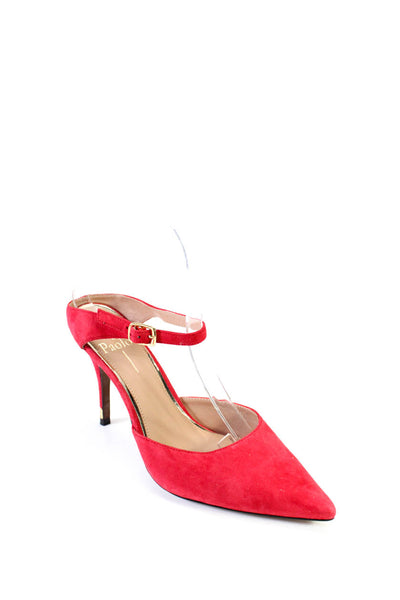 Linea Paolo Womens Stiletto Pointed Toe Ankle Strap Pumps Red Suede Size 7.5