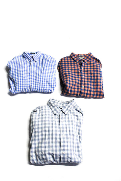 J Crew Mens Button Front Collared Plaid Shirts Blue White Gray Large XL Lot 3