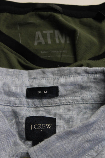 ATM J Crew Mens Tee Shirt Slim Button Up Shirt Green Blue Size Large XL Lot 2