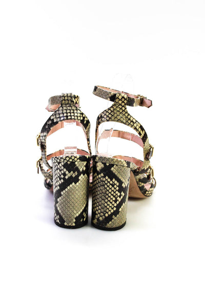 J Crew Womens Block Heel Snakeskin Print Strappy Sandals Brown Leather Size 8