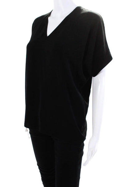 Helmut Helmut Lang Womens Chiffon Short Sleeve V-Neck Blouse Top Black Size PP