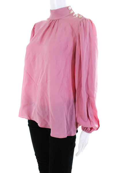 Robert Rodriguez Womens Silk Chiffon Button Up Mock Neck Long Sleeve Top Pink S