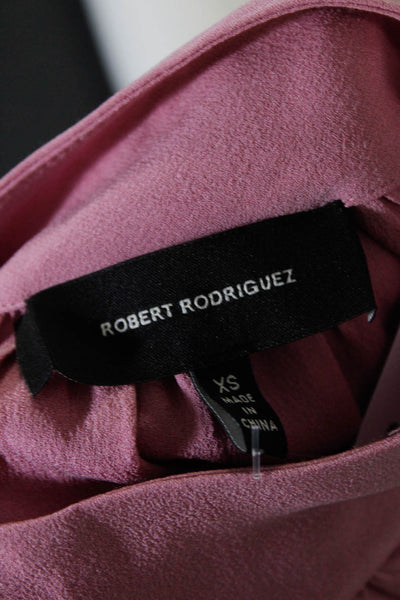 Robert Rodriguez Womens Silk Chiffon Button Up Mock Neck Long Sleeve Top Pink S