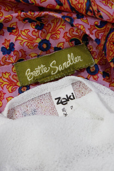 Brette Sandler Zeki Womens Red Silk Printed Open Front Blouse Top Size S 2 lot 2