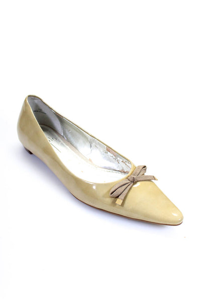 Linea Paolo Womens Slip On Pointed Toe Bow Ballet Flats Brown Patent Leather 7