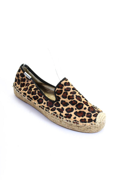 Soludos Womens Pony Hair Leopard Spotted Espadrilles Loafers Brown Size 6.5