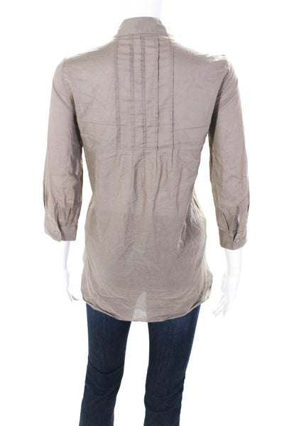 Fabiana Filippi Womens Cotton 3/4 Sleeve Button Down Blouse Top Taupe Size XXS