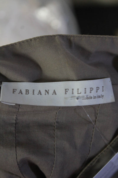 Fabiana Filippi Womens Cotton 3/4 Sleeve Button Down Blouse Top Taupe Size XXS