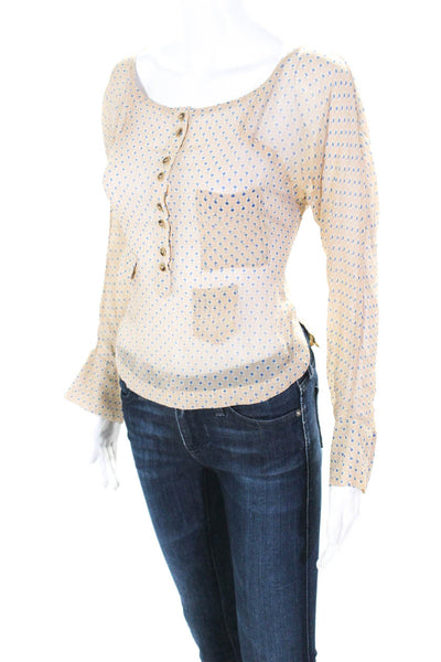 Rachel Comey Womens Silk Floral Long Sleeve Henley Blouse Top Beige Size XS