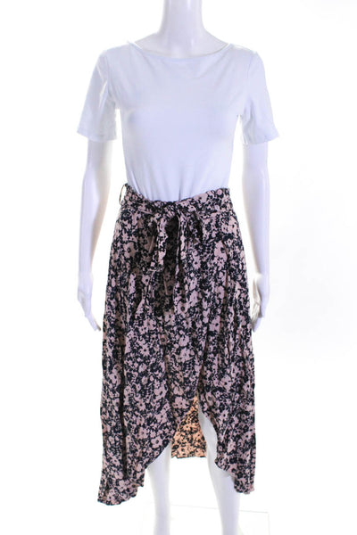 Lilya Womens Floral Wrap Belted Midi A Line Skirt Blue Light Pink Size Small