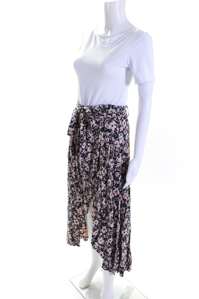 Lilya Womens Floral Wrap Belted Midi A Line Skirt Blue Light Pink Size Small