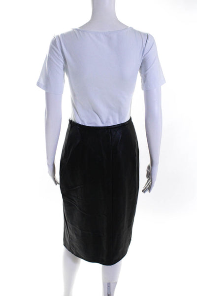 Amanda Uprichard Womens Front Slit Faux Leather Pencil Skirt Black Size Small