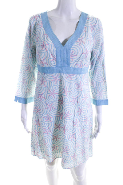 Vineyard Vines Womens Starfish Swirl Long Sleeved Dress White Blue Pink Size 10