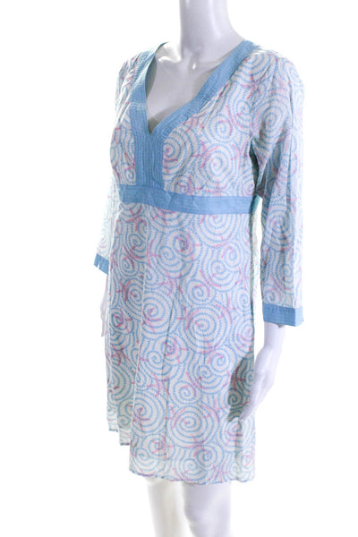 Vineyard Vines Womens Starfish Swirl Long Sleeved Dress White Blue Pink Size 10