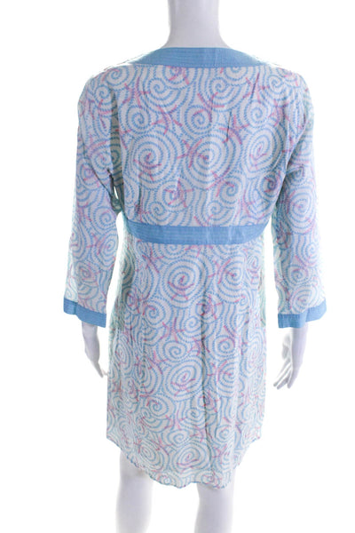 Vineyard Vines Womens Starfish Swirl Long Sleeved Dress White Blue Pink Size 10