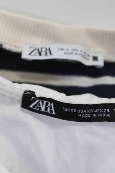 Zara Women's Crewneck Sleeveless Blouse Blue Striped Size S Lot 2