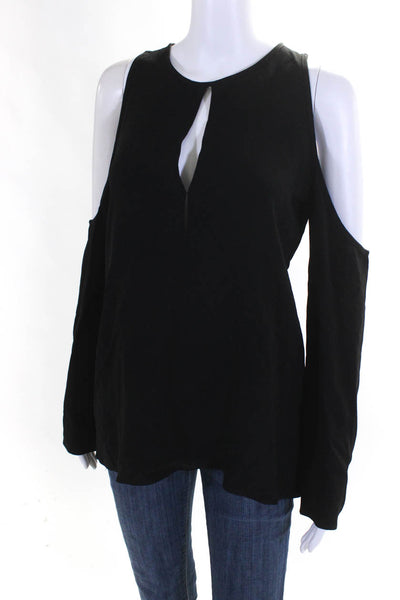 Theory Women's Cold Shoulder Long Sleeve Keyhole Blouse Black Size S