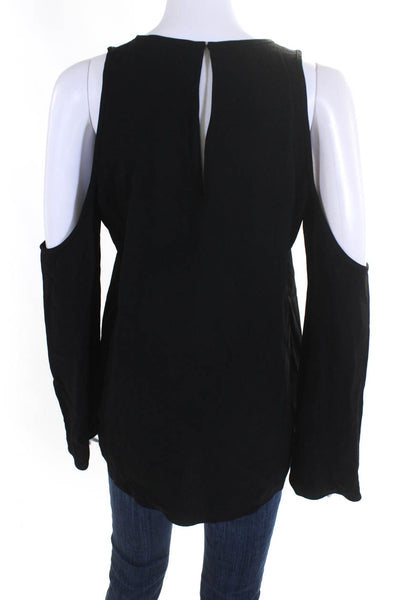 Theory Women's Cold Shoulder Long Sleeve Keyhole Blouse Black Size S
