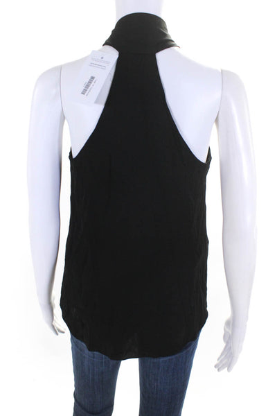 Milly Women's Silk V-Neck Sleeveless Tie Collar Blouse Black Size 2