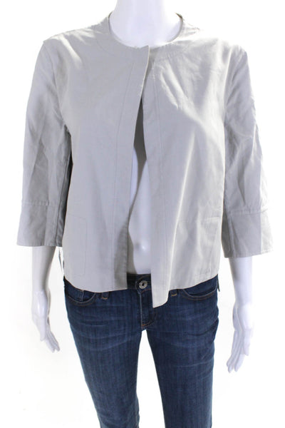 Akris Women's Cotton Open Front Reversible Long Sleeve Jacket Beige Size 8