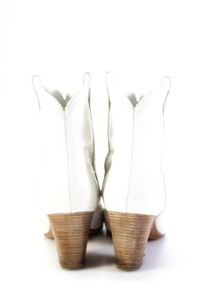 Semelle Women's Pointed Toe Tapered Heels Western  Ankle Bootie White Size 7.5