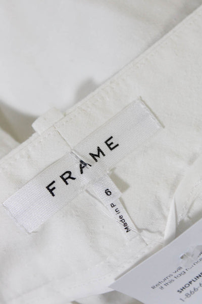 Frame Women's Flat Front Straight Leg Slit Hem Pant White Size 6