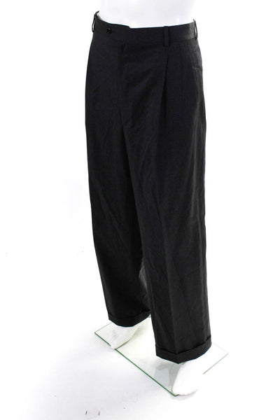 Zanella Mens Wool Pleated Front Mid-Rise Dress Pants Trousers Black Size 40