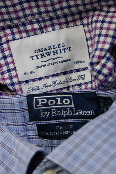 Polo Ralph Lauren Charles Tyrwhitt Mens Button Ups Blue Purple Size 16.5 Lot 2