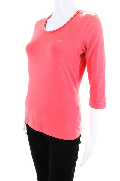 Escada Sport Womens Cotton Jeweled Long Sleeve Round Neck T-Shirt Pink Size S