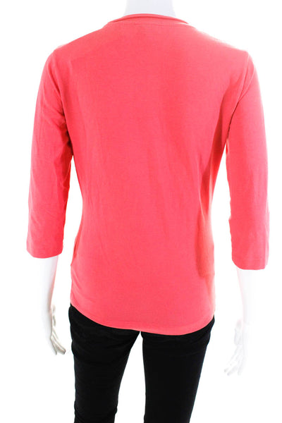 Escada Sport Womens Cotton Jeweled Long Sleeve Round Neck T-Shirt Pink Size S
