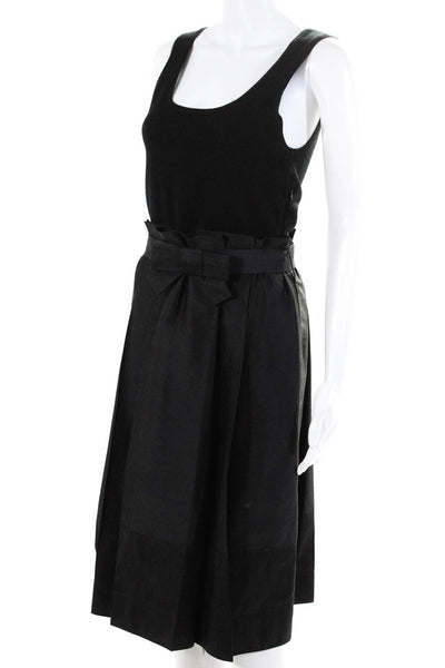 Rickie Freeman Teri Jon Womens Patchwork Pleated Bow Tied Zip Dress Black Size 2