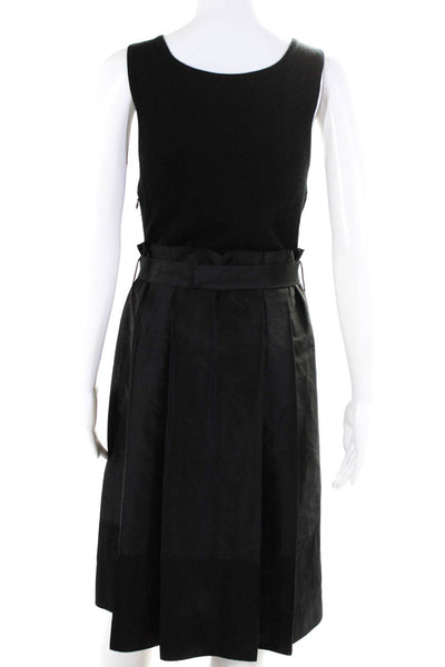 Rickie Freeman Teri Jon Womens Patchwork Pleated Bow Tied Zip Dress Black Size 2