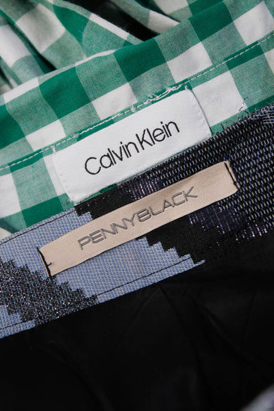 Penny Black Calvin Klein Womens Stripe Check Pleat Skirt Dress Blue Size 4 Lot 2