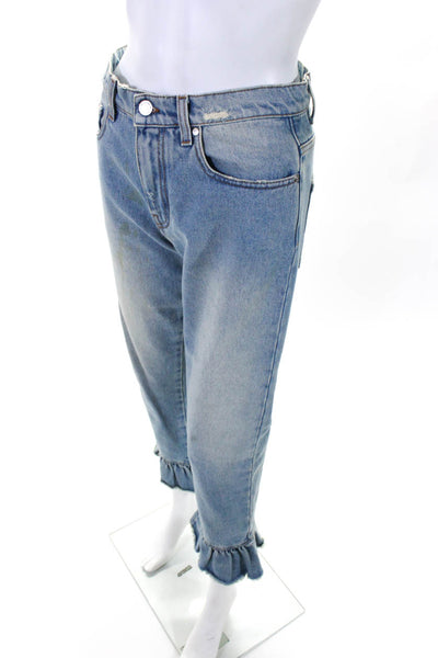 MSGM  Women's Midrise Five Pockets Ruffle Hem Light Wash Denim Pant Size 38