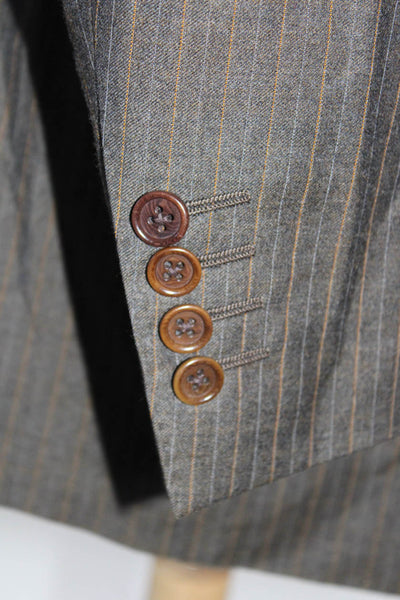 Canali Mens Wool Pinstripe Print Long Sleeve Two Button Blazer Brown Size 52R