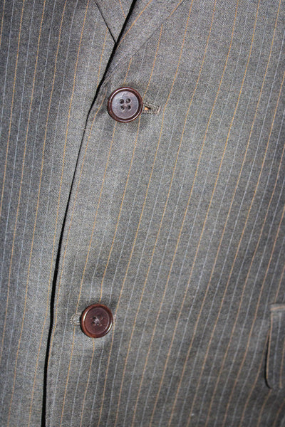 Canali Mens Wool Pinstripe Print Long Sleeve Two Button Blazer Brown Size 52R