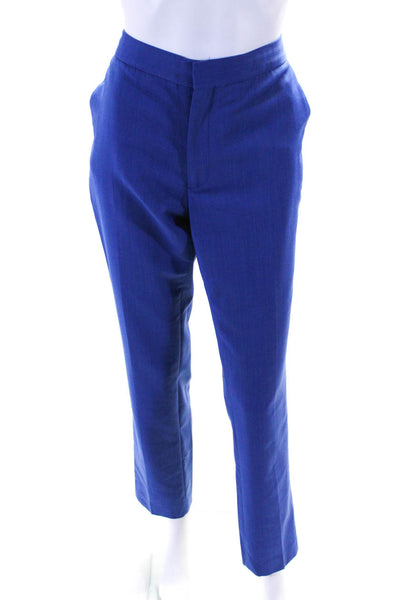 Reiss Womens Wool Rayon Mid-Rise Straight Leg Pleated Front Pants Blue Size 6