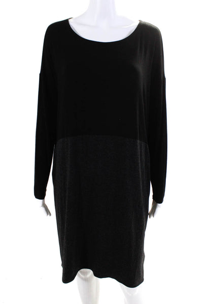 Eileen Fisher Womens Stretch Two Toned Round Neck Long Sleeve Dress Black Size S