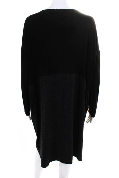 Eileen Fisher Womens Stretch Two Toned Round Neck Long Sleeve Dress Black Size S