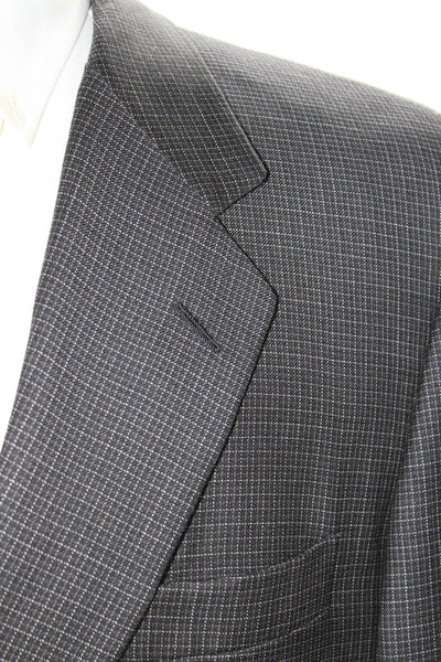 Hickey Freeman Mens Black Wool Plaid Two Button Long Sleeve Blazer Size 42R