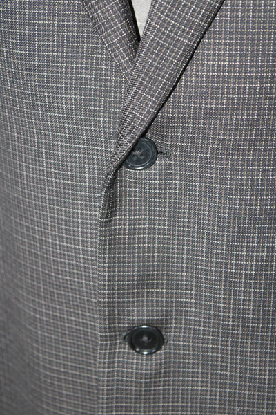 Hickey Freeman Mens Black Wool Plaid Two Button Long Sleeve Blazer Size 42R