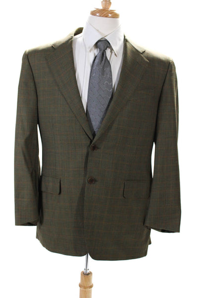 Trussini Mens Brown Wool Plaid Two Button Long Sleeve Blazer Jacket Size 52