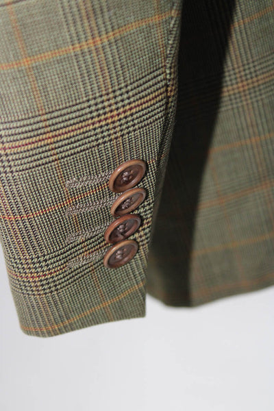 Trussini Mens Brown Wool Plaid Two Button Long Sleeve Blazer Jacket Size 52