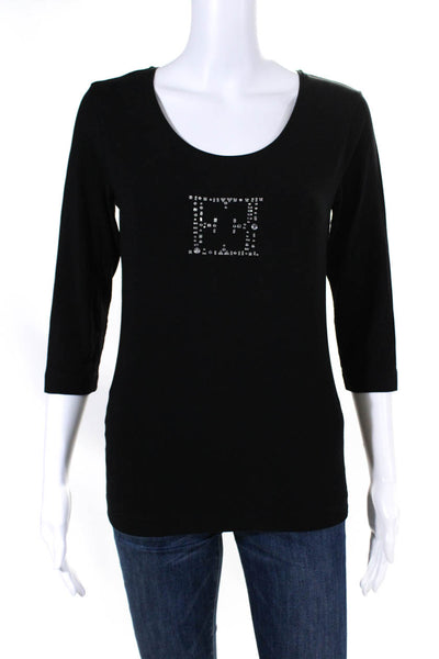 Escada Women's Scoop Neck Long Sleeves Embellish Blouse Black Size S