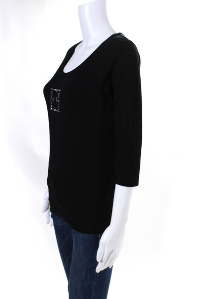 Escada Women's Scoop Neck Long Sleeves Embellish Blouse Black Size S