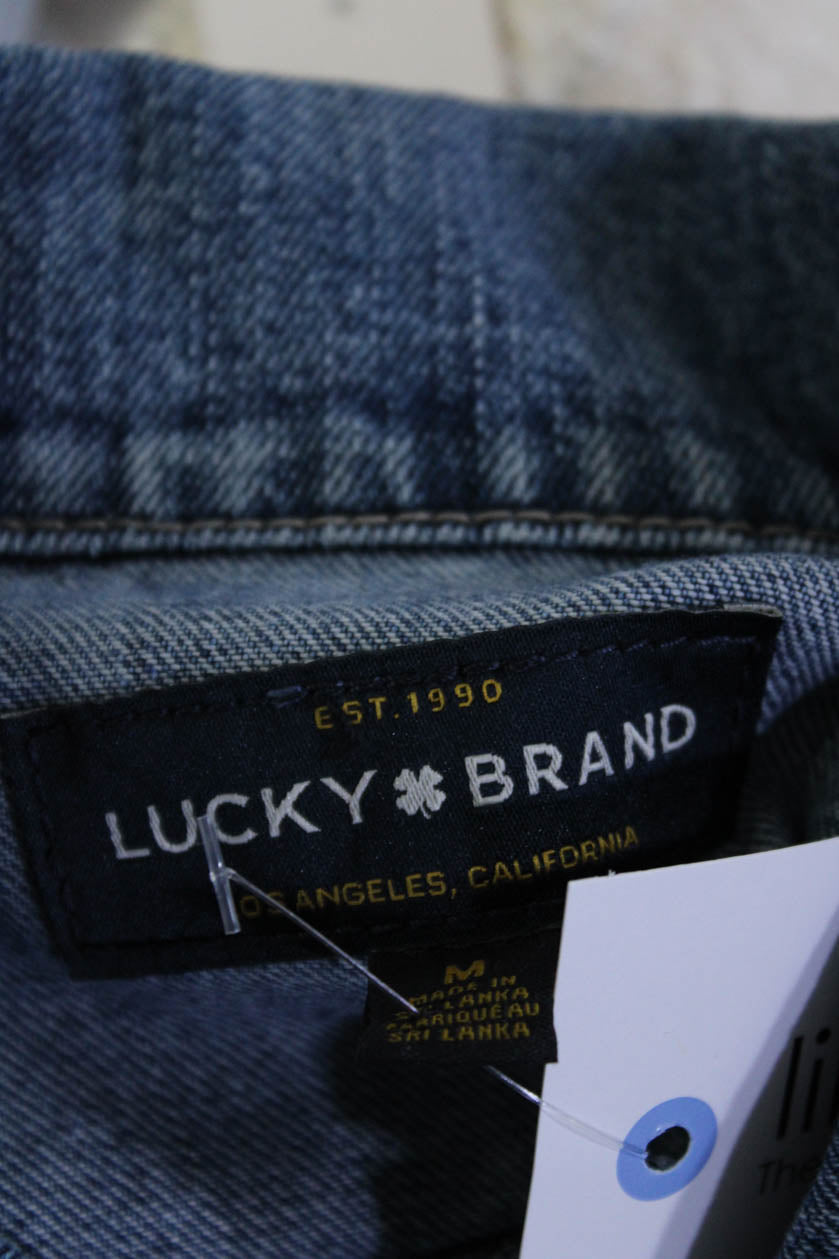 Lucky Brand Womens Cutoff Denim Crop Button Up Jean Jacket Blue