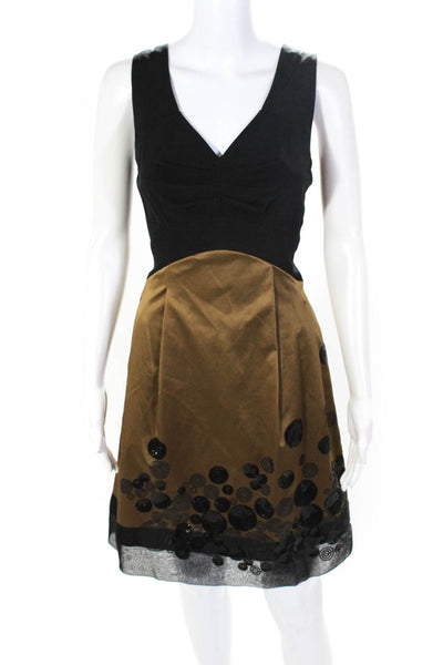 Aysha Women's V-Neck Sleeveless Pockets Sequins Empire Waist Mini Dress Black 4