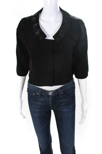 Aysha Women's V-Neck Short Sleeves Button Down Crop Jacket Black Size 6