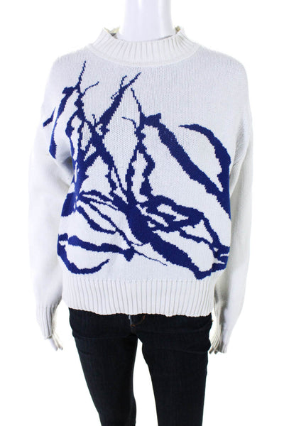 Saturdays NYC Womens Cotton Abstract Print Long Sleeve Sweater White Size M